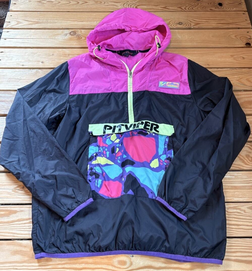 Pit Viper Men’s 1/2 Zip Hooded Windbreaker Jacket Size L Pink Black M3